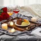 Lallisa 4 Pcs Large Wooden Serving Trays Decorative 15.75 x 11.81 x 2.36 Inch Ottomantray Rustic with Handle for Banquet Party Rectangular Lap Tray for Breakfast Coffee Table Picnic Bed Eating