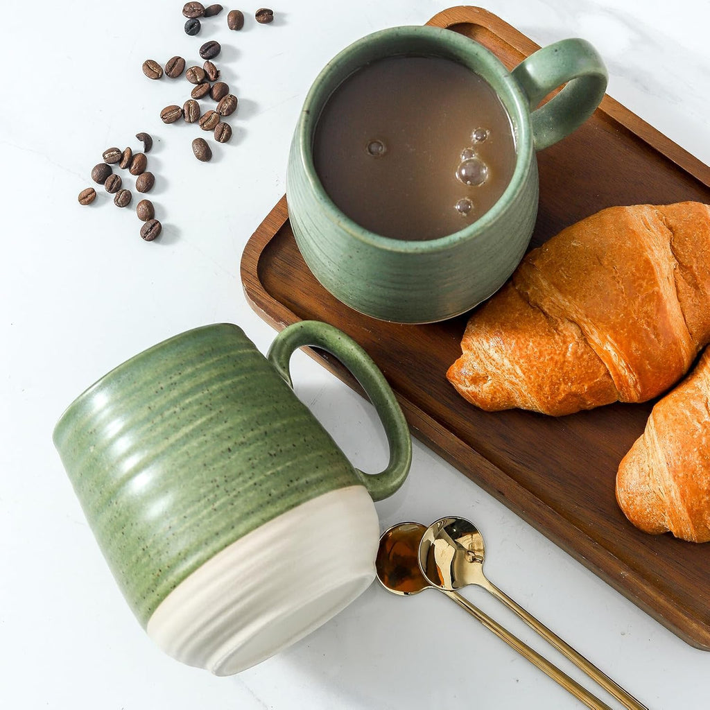 Hasense Large Coffee Mugs, Ceramic Tea Cups with Comfortable Handle Set of 2, Perfect for Milk, Latte, Hot Cocoa, Dishwasher and Microwave Safe, Green