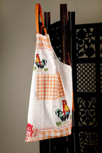 AMOUR INFINI Cotton Aprons for Women with Pocket, Adjustable Strap & Waist Ties - Washable Aprons for Baking, Cooking, Gardening (27.5 x 33 Inches - Farm Rooster)