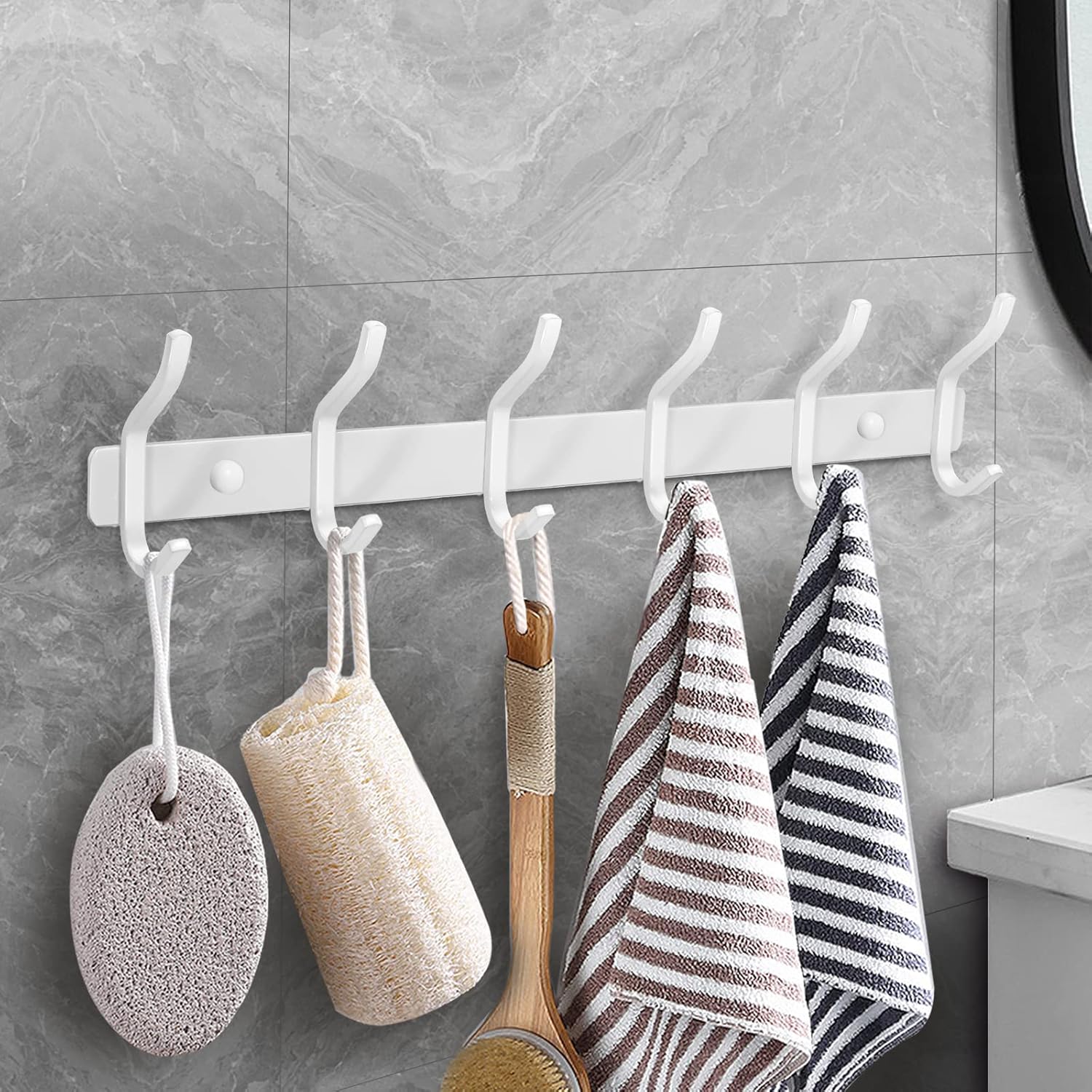 White Wall Hooks Heavy Duty, 12 Inch Coat Hooks Wall Mount with 4 Hooks, 2 Packs Wall Hooks Hangers for Entryway, Bathroom - for Hanging Backpack, Bag, Coat, Purse, Hat, Towel, Clothes