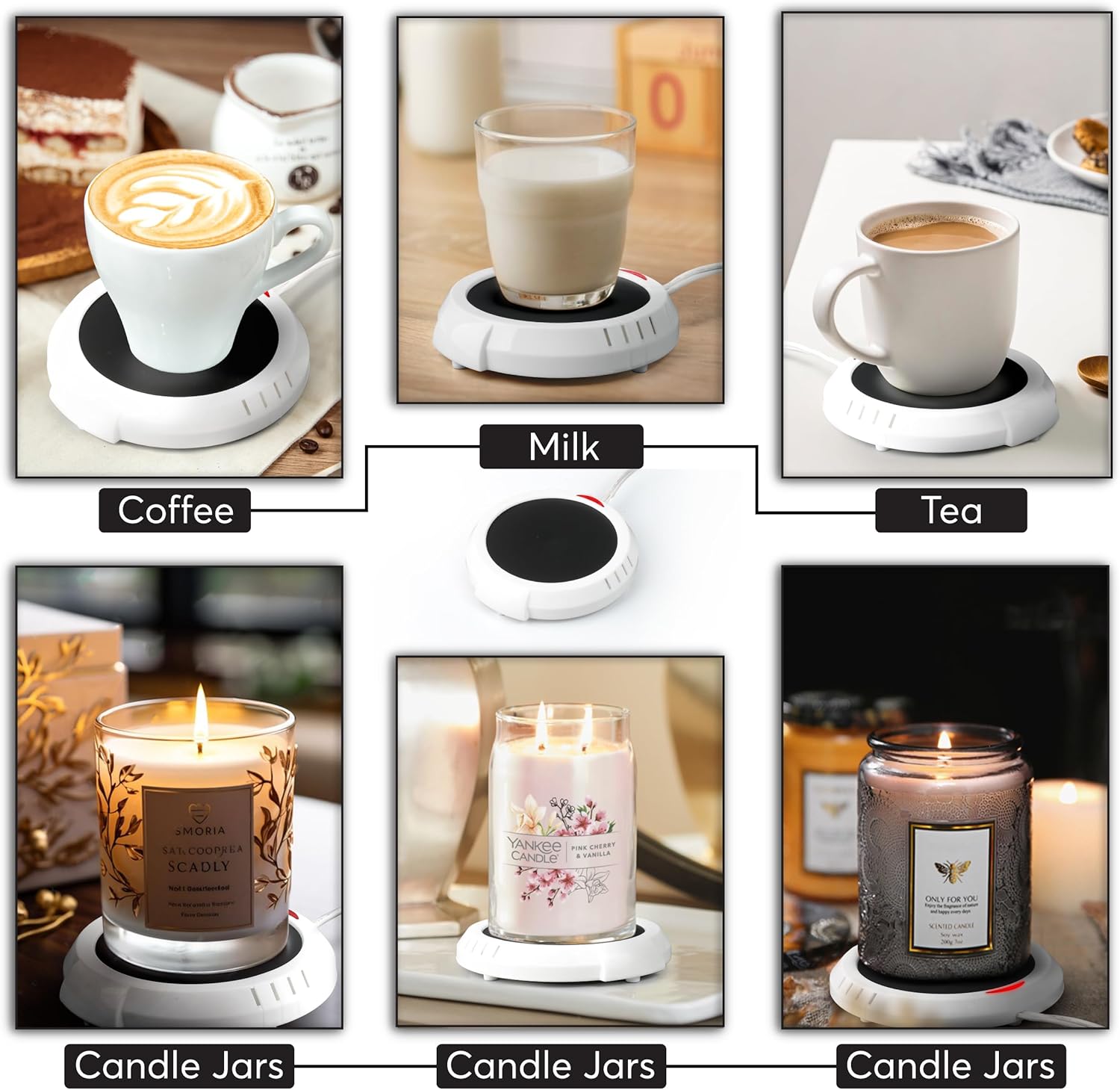 Candle Warmer Plate Safely Releases Scents Without a Flame- Used as Candle Jar Warmer, Candle Melter, Coffee Warmer, Mug Warmer, Cup Warmer in Your Home & Office (Black)