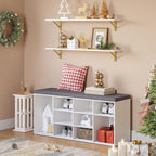 DINZI LVJ Long Wall Shelves, Set of 4, 39.4Inch Wall Mounted Shelves, Floating Shelves for Wall Storage with Metal Brackets, for Living Room, Bathroom, Bedroom, Kitchen, White and Gold