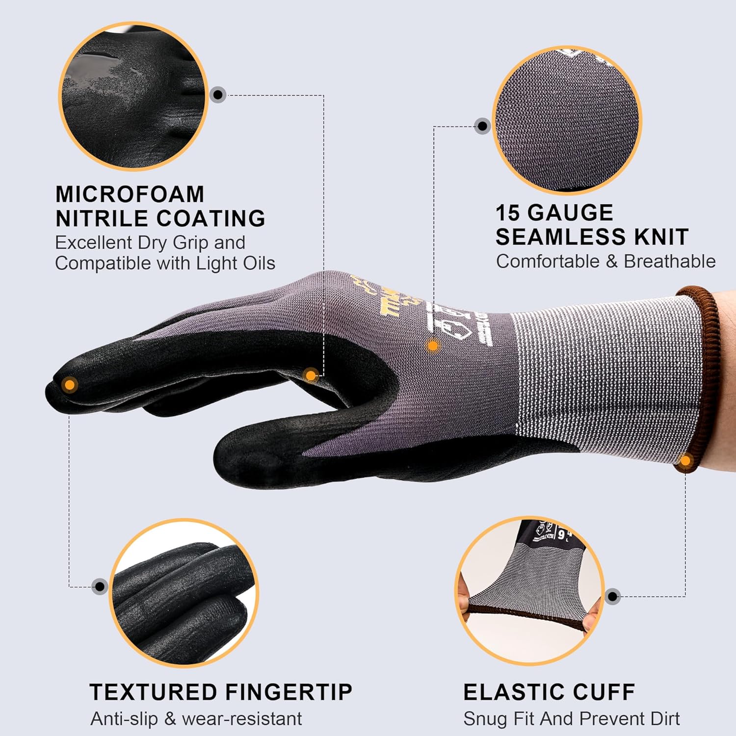 TitanFlex Work Gloves Microfoam Nitrile Coated Men Women, Safety Warehouse Gloves with Grip, Touchscreen, Seamless Knit Nylon