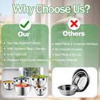 Mixing Bowls with Lids Set, Stainless Steel Mixing Bowls with Colander, Strainer with Mixing Bowl Set, Kitchen Gadgets Bowl Christams Gift, Size 4, 2.5, 2, 1.5QT - Black