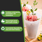 Restaurantware 7 Ounce Plastic Glasses 100 Round Incline Shooter Cups- Disposable Small White Plastic Round Bowls Unique Design For Soups Appetizers Or Desserts