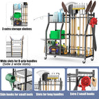 WALMANN Garden Tool Organizer with Wheels for Garage, Large Storage Capacity, Rakes/Shovels/Yard Tools Storage Stand for Shed, Garden, Indoor/Outdoor Long-Handled Tools Rolling Cart