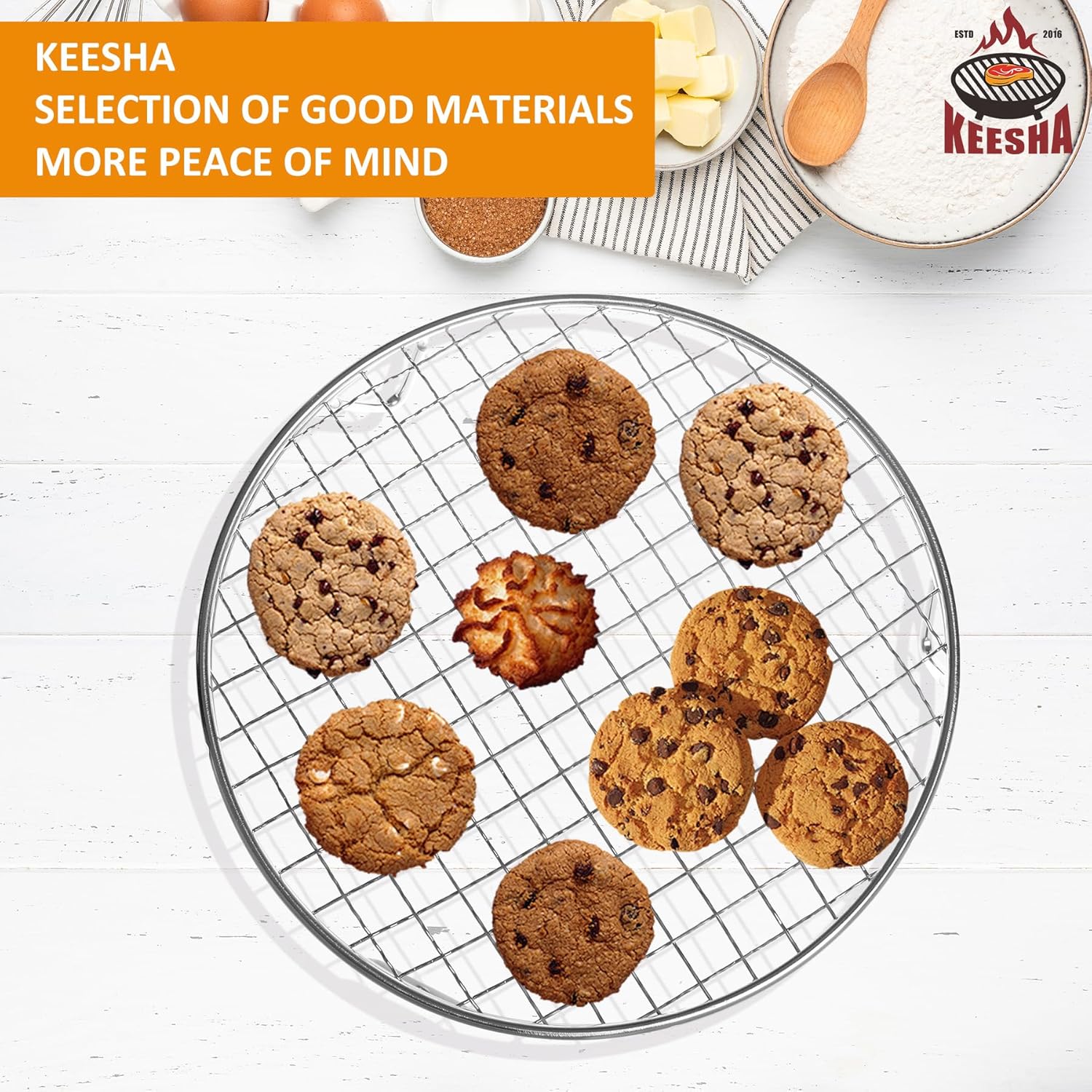 KEESHA 10 Inch Cooling Rack - 304 Stainless Steel Dish Rack for Cooking and Baking - Premium Steamer Rack, Canning Rack - Stackable Cake Cooling Rack