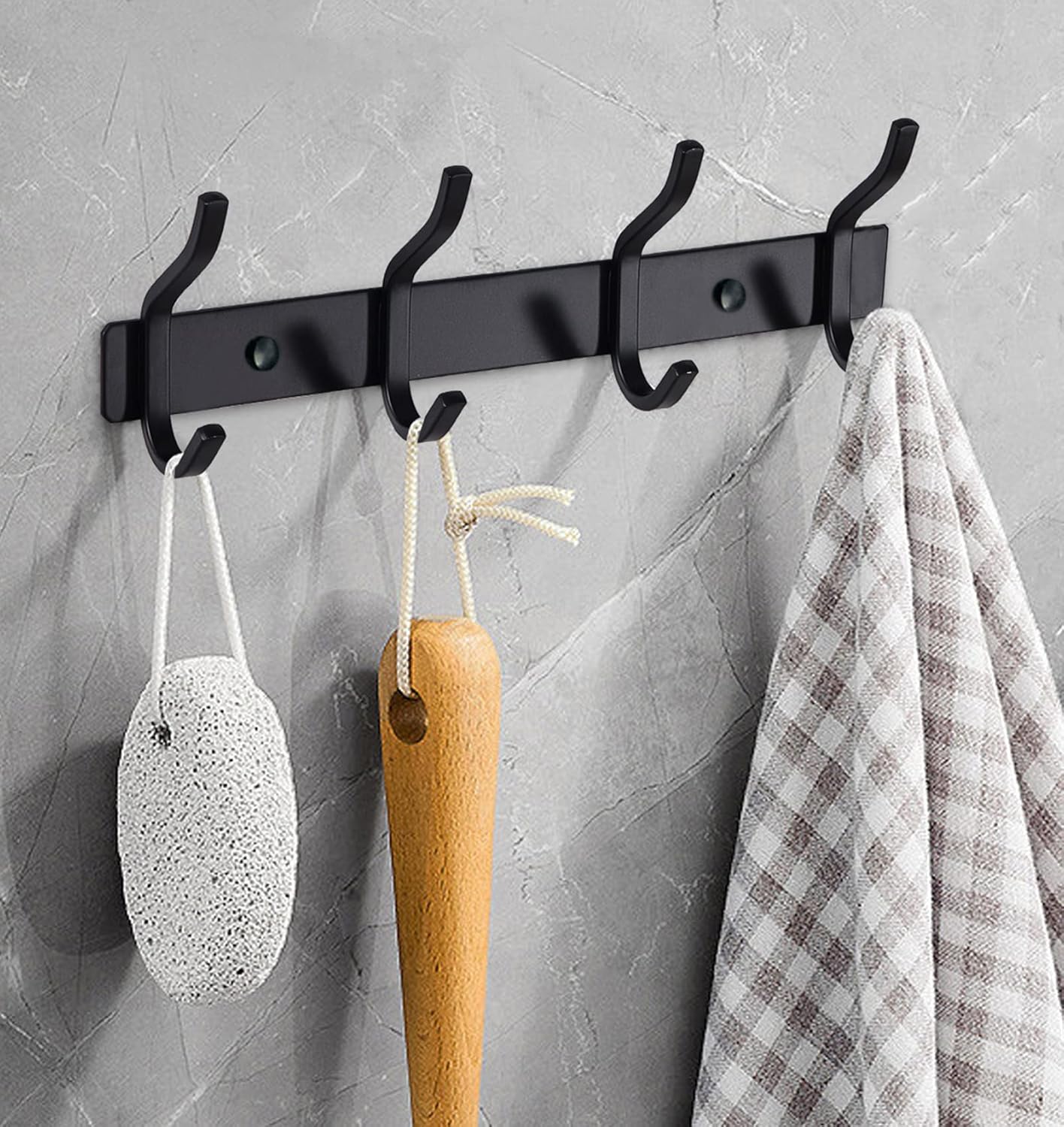 Wall Hooks Heavy Duty, 12 Inch Coat Rack Wall Mount with 4 Hooks, Black Wall Hooks for Entryway, Bathroom - for Hanging Backpack, Bag, Coat, Purse, Hat, Towel, Clothes,2 Packs