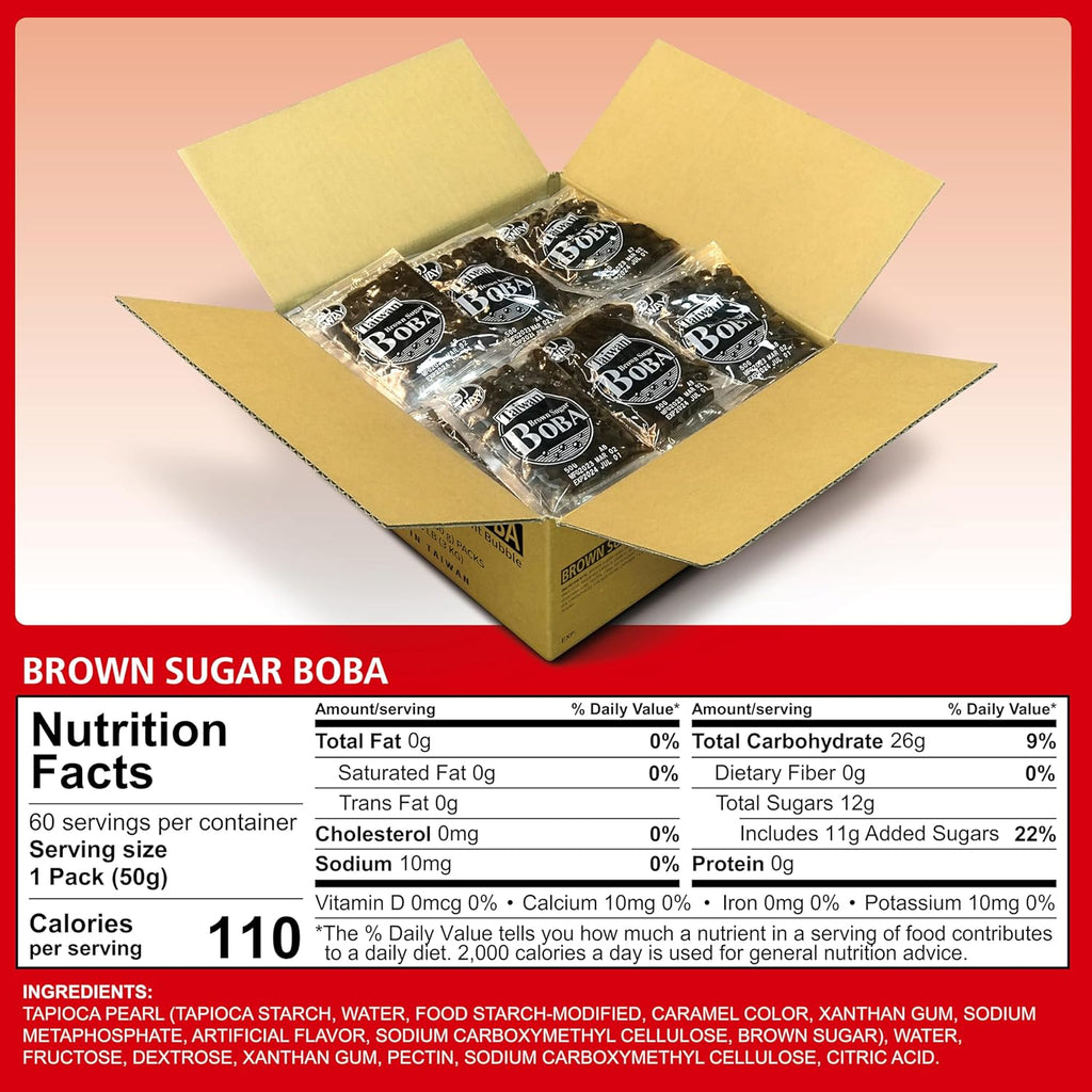 J WAY LOCAL FLAVOR BOBA Authentic Instant Tapioca Boba Pearls Bulk,60 Servings Black for Milk Tea,Smoothies and Desserts,Brown Sugar Flavor (Ready in Just 20 Seconds,No Preservatives,Gluten Free)