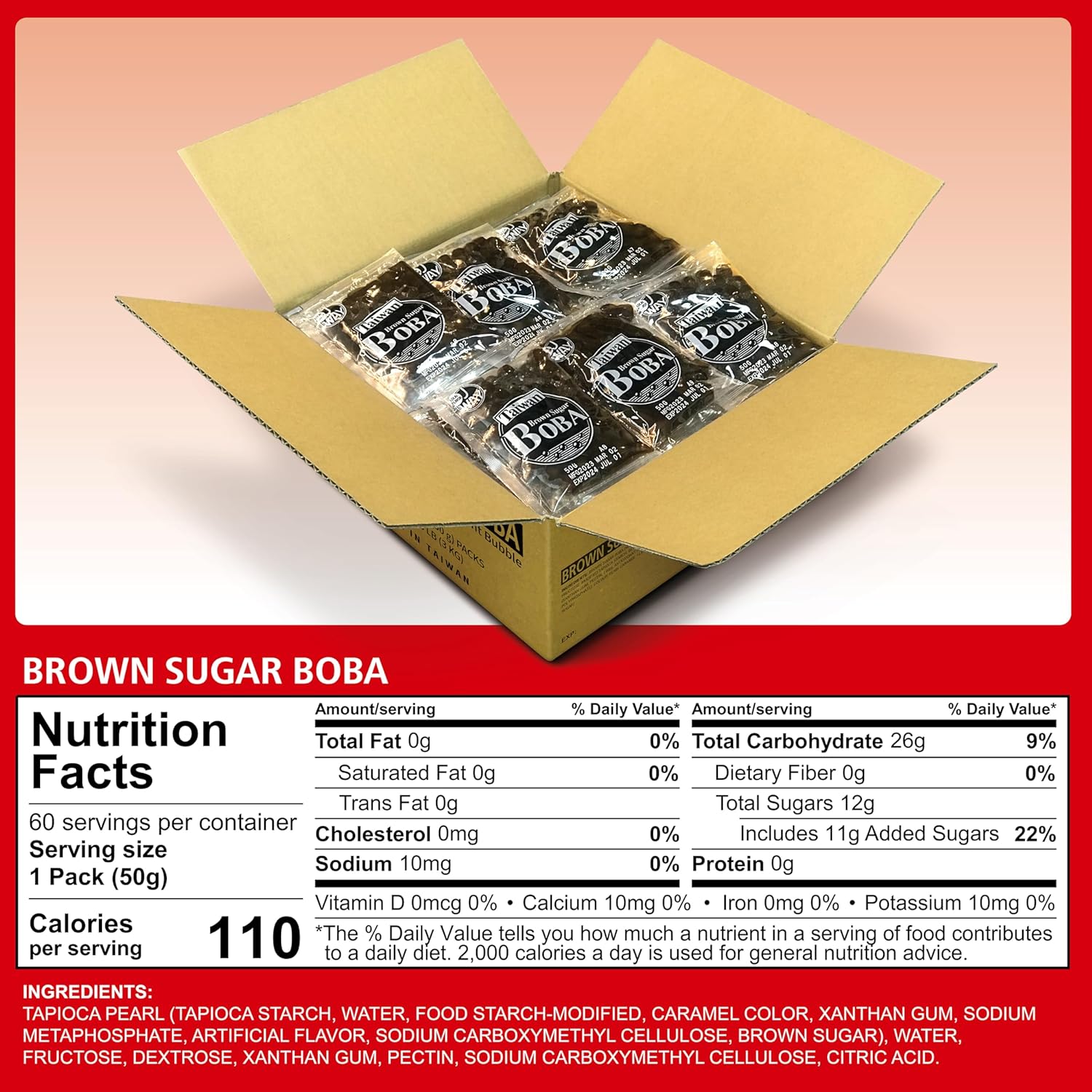 J WAY LOCAL FLAVOR BOBA Authentic Instant Tapioca Boba Pearls Bulk,60 Servings Black for Milk Tea,Smoothies and Desserts,Brown Sugar Flavor (Ready in Just 20 Seconds,No Preservatives,Gluten Free)