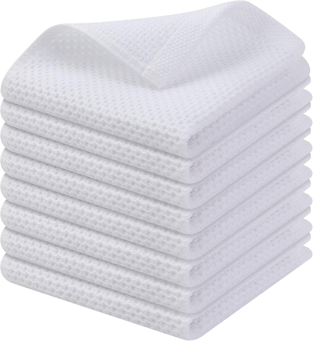 Kitinjoy 100% Cotton Kitchen Dish Cloths, 8 Pack Waffle Weave Ultra Soft Absorbent Dish Towels for Drying Dishes Quick Drying Kitchen Towels Dish Rags, 12 X 12Inch, White