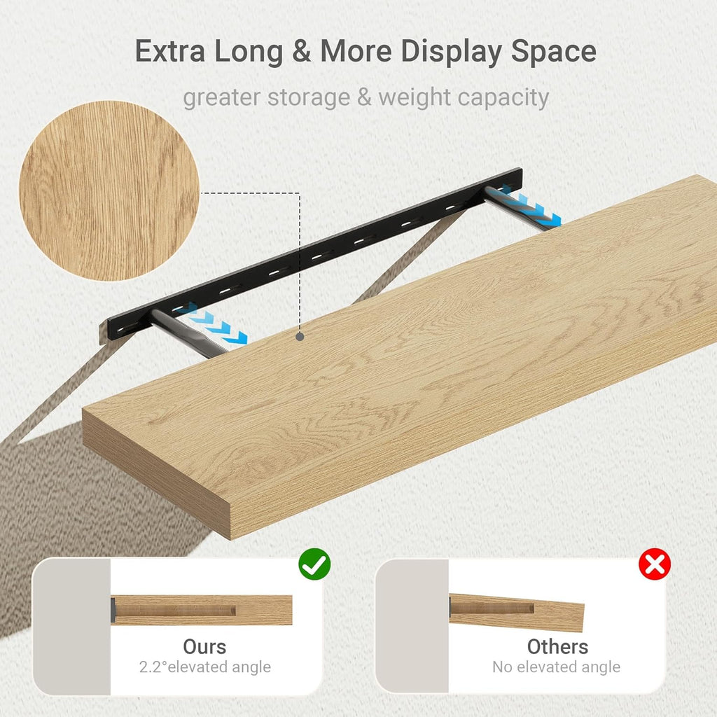 Vivelove 10 inches Deep Floating Shelves 36 inch Long, Single Wall Shelves Heavy Duty 70 lbs for Bedroom, Bathroom, Living Room, Kitchen, Office, Modern Shelf Home Decor, Set of 1, Oak
