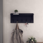 HBCY Creations 24" Wall Mounted Storage Rack - Pine Wood Construction - Black Wash - Upper Storage Shelf - 5 Hooks - Ideal for Entryway, Kitchen, Bathroom