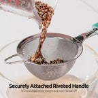 18/8 Stainless Steel Mesh Strainer: U-Taste 3.9 Inch Kitchen Fine Mesh Sieve Food Colander with Riveted Sturdy Silicone Handle and 30 Mesh Hole for Straining Flour, Quinoa, Tea, Juice (Aqua Sky)