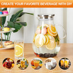 Glass Pitcher with Lid,1 Gallon Glass Water Pitcher Hot/Cold Water Jug, Juice and Iced Tea Beverage Carafe with Lid (Extra-Wide Mouth)