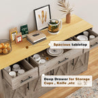 Vongrasig 53" Large Sideboard Buffet Cabinet With 4 Doors and 3 Drawers, Farmhouse Coffee Bar Kitchen Storage Cabinet, Wood Table for Kitchen, Dining Room, Ash Grey