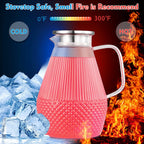 Glass Pitcher with Lid and Spout, veecom 80oz Water Pitchers for Drinks, Large Glass Jug for Juice, Lemonade, Beverage, Iced Tea Pitcher for Fridge, Heat Resistant Water Carafe with Brush