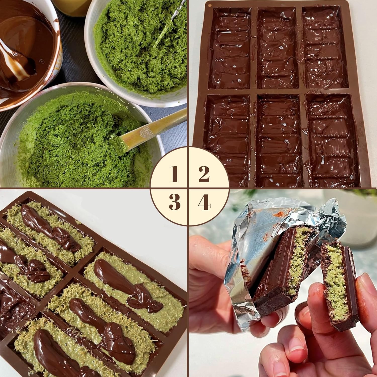 2 Pack Chocolate Bar Mold Deep for Stuffed Bar, Non-Stick Thick Chocolate Molds, Silicone Chocolate Candy Molds for Knafeh Pistachio Chocolate Bar, Candy, DIY Handmade Gifts (2 Pcs 10Snap)