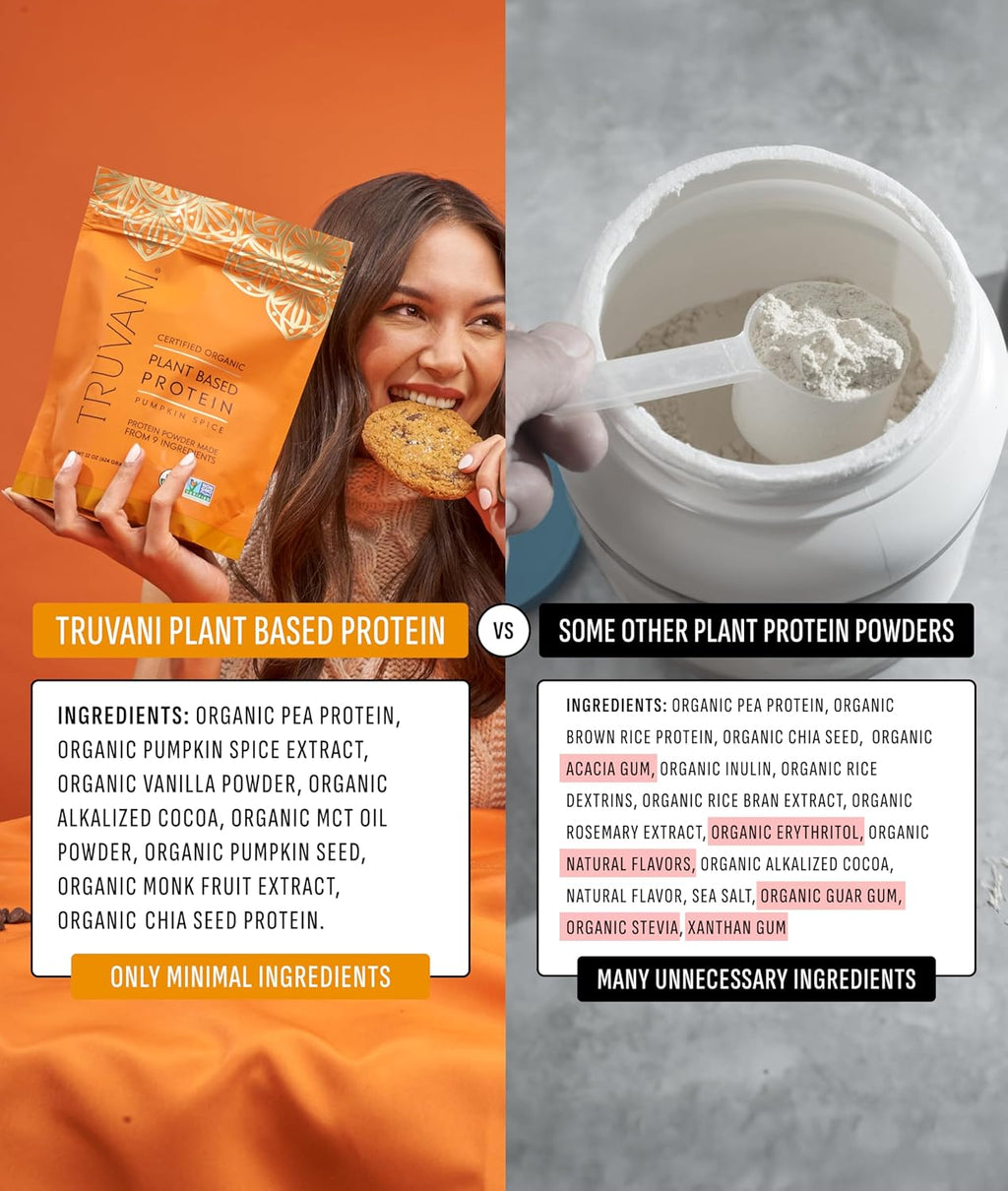 Truvani Vegan Pea Protein Powder | Pumpkin Spice | 20g Organic Plant Based Protein | 20 Servings | Keto | Gluten & Dairy Free | Low Carb | No Added Sugar