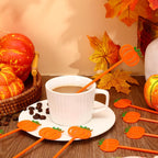 36 Pcs Fall Cocktail Stirrers, Pumpkin Drink Stirrers Plastic Swizzle Sticks Reusable Coffee Stirrer Stir Sticks for Halloween Autumn Thanksgiving Party Tea Coffee Bar Decoration