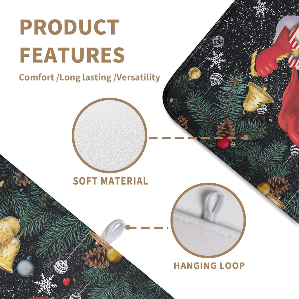 Christmas Santa Claus Dish Drying Mat Winter Drying Dish Mat for Kitchen Countertops Xmas Dish Dryer Mat Microfiber Dishes Drainer Pad Dish Drying Pad (18x24 in)