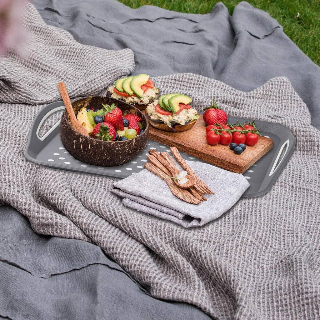 17.7" x 12.5" Anti-Slip Serving Trays with Handles, 3 Pcs X-Large Rectangular Food Serving Tray for Lap, Reusable and Durable, Grey
