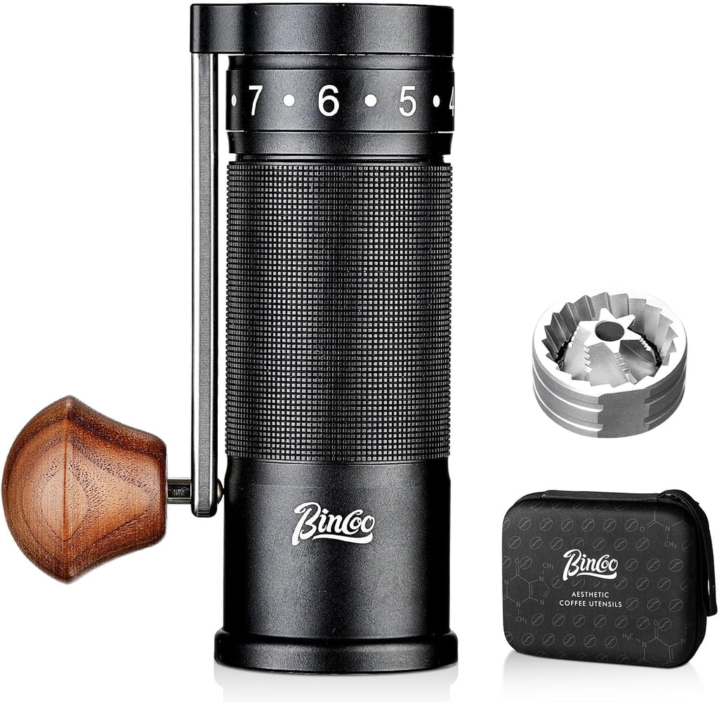 Bincoo Foldable Manual Coffee Grinder with External Adjustable Setting,Coffee Bean Grinder with Portable Storage Bag,Stainless Steel Burr Grinder Suitable for Home, Office and Travel for Use (Black)