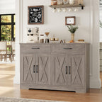 HOSTACK Buffet Cabinet with Storage, 47.2" Kitchen Sideboard Buffet with Drawers, Modern Farmhouse Coffee Bar Station with Shelves, Barn Doors Storage Cabinet for Living Room, Ash Grey