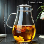 2000ML/68OZ Glass Pitchers with Lid for Hot and Cold Drinking, Heat Resistant Borosilicate Glass Pitcher for Tea, Juice, Milk, Cold Hot Beverages