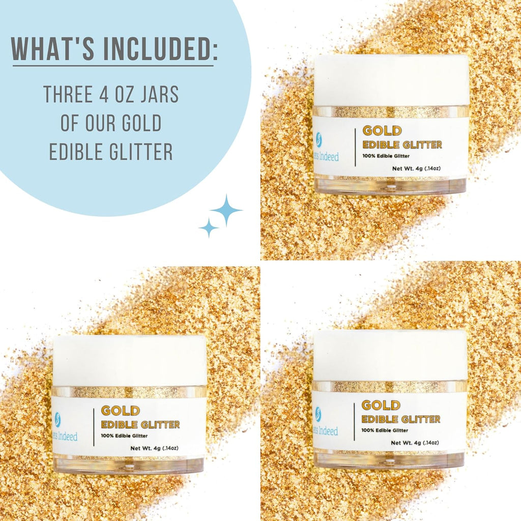 Sweets Indeed Edible Glitter, Perfect for Drinks, Cocktails, Beverages & Cake Decorating, Dessert Cake Topper, 4 grams, 3 Pack (Christmas) (Christmas) (Gold)