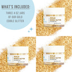 Sweets Indeed Edible Glitter, Perfect for Drinks, Cocktails, Beverages & Cake Decorating, Dessert Cake Topper, 4 grams, 3 Pack (Christmas) (Christmas) (Gold)