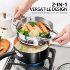 MICHELANGELO Nonstick Sauce Pan with Lid, 1QT & 2QT Ceramic Saucepan Set with Steamer, Small Copper Saucepans Set, Multipurpose Sauce Pots for Cooking, PFAS-FREE, Dishwasher Safe