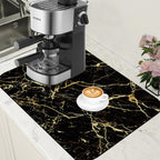Dish Drying Mat Black and Gold Marble Coffee Bar Mat for Countertop - Absorbent, Rubber Backed, Hide Stain Dish Drainer Rack - Coffee Maker Pot Dining Room Decoration 15.7 x 23.6 Inch