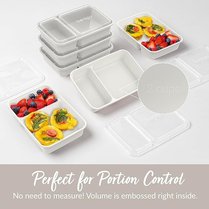 Bentgo Prep - 20-Piece 2-Compartment Reusable Meal Prep Containers with Lids, PFAS & BPA Free Materials, Durable, Microwave, Freezer, & Dishwasher Safe To Go Food Storage (Whisper Gray)
