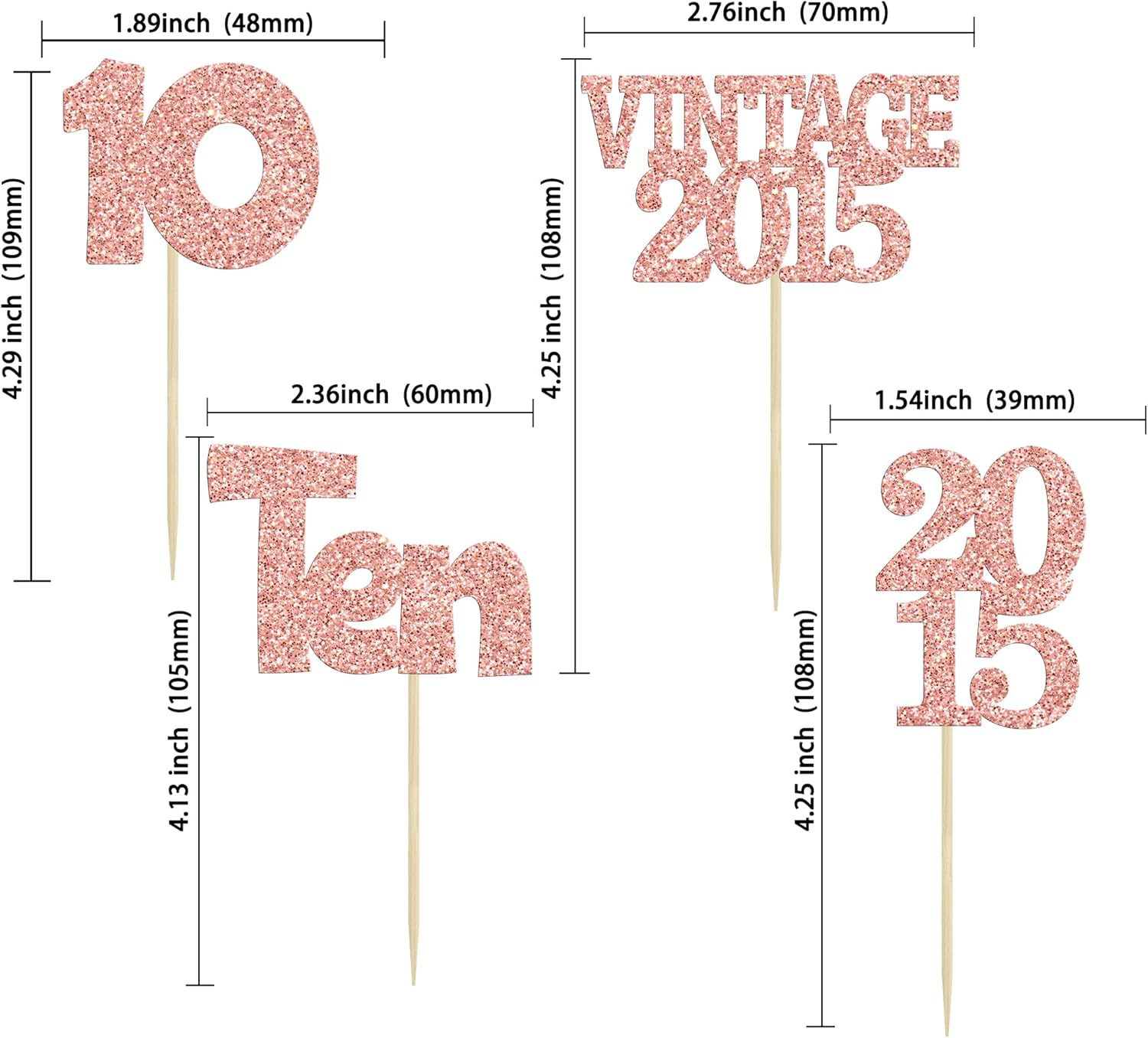 Gyufise 24Pcs 10th Birthday Cupcake Toppers Glitter Ten Vintage 2015 Hello 10 Years Birthday 10 Cupcake Picks Double Digits Cake Decoration for Happy 10th Anniversary Party Supplies Rose Gold