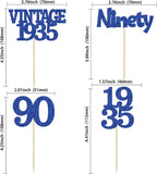 Gyufise 24Pcs Vintage 1935 Cupcake Toppers Glitter Cheers to 90 Fabulous Ninety Cupcake Picks 90th Birthday Wedding Anniversary Party Cake Decorations Supplies Deep Blue