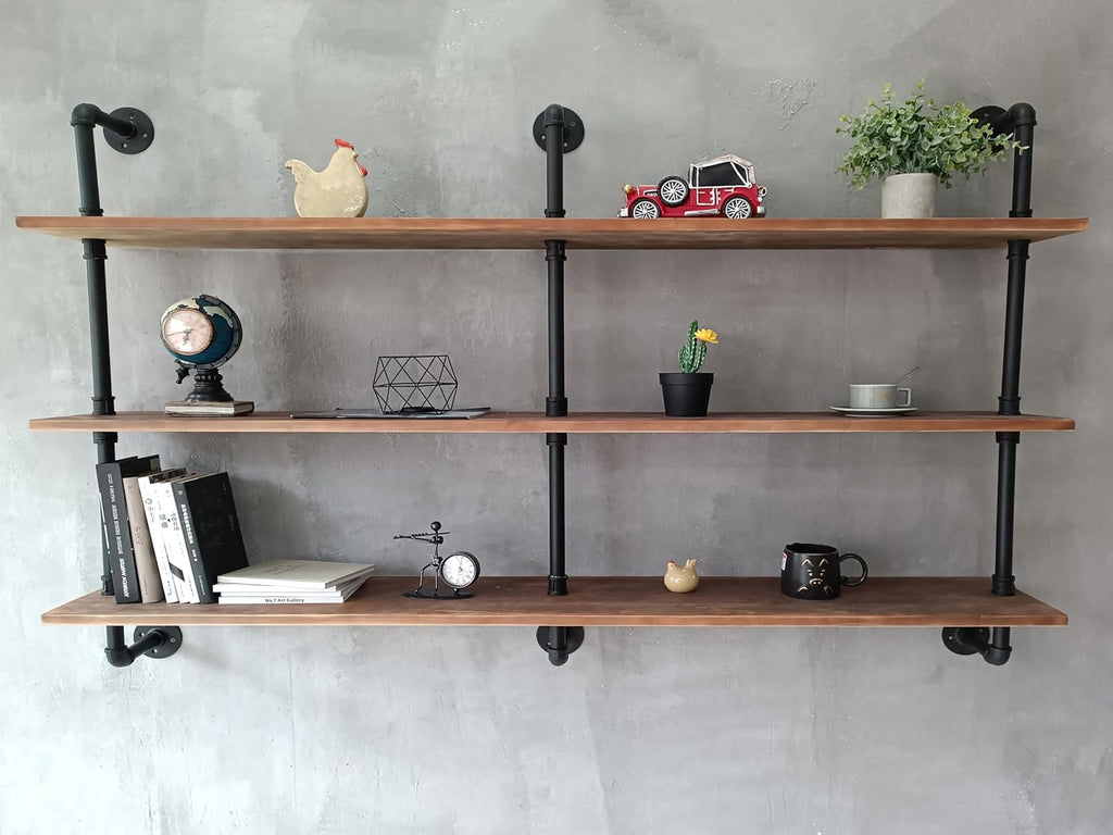 Floating Shelves for Wall Bookshelf Industrial Pipe Shelving Shelves Natural Wood Planks 60 inch Rustic Wall Shelves Hanging Bookshelves Farmhouse Kitchen Shelving