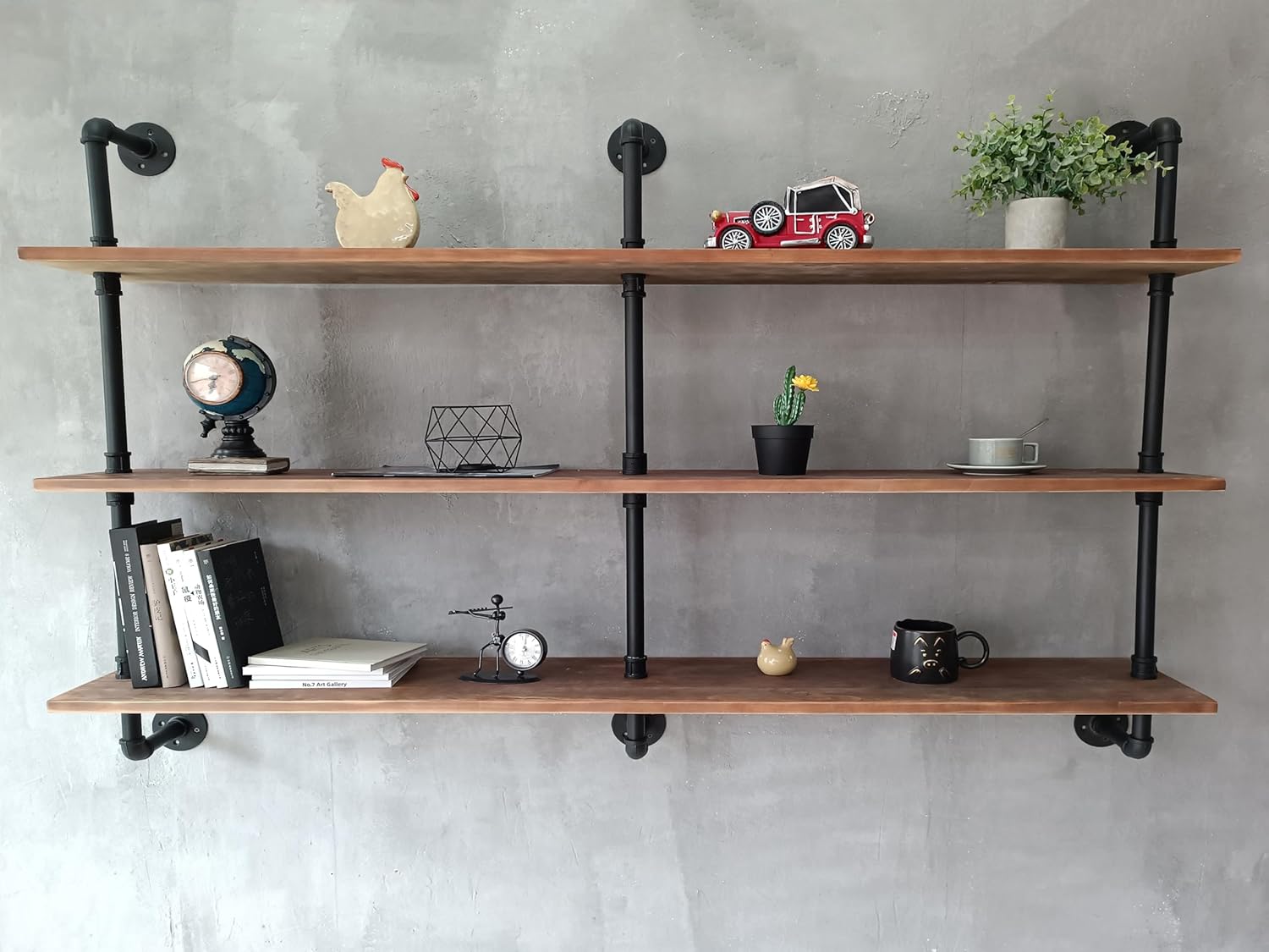 Floating Shelves for Wall Bookshelf Industrial Pipe Shelving Shelves Natural Wood Planks 60 inch Rustic Wall Shelves Hanging Bookshelves Farmhouse Kitchen Shelving