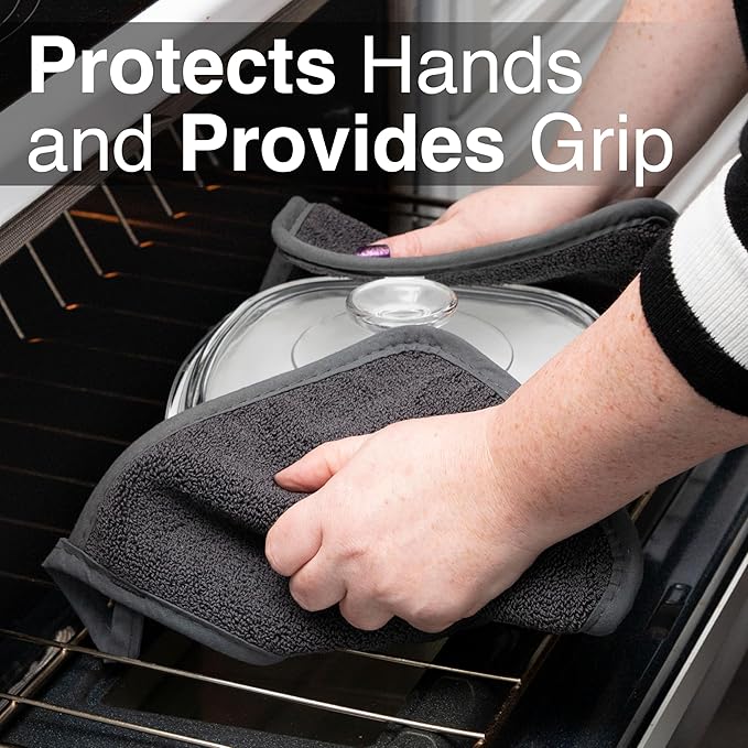 RITZ Terry Potholder & Hot Pad: Unparalleled Heat Resistant, Durable 100% Cotton – Ergonomically Designed for Optimal Grip – Easy-Care Machine Washable – 2-Pack, Graphite