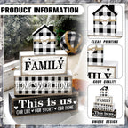 Farmhouse Wooden Tabletop Decor Rustic Home Sweet Home Table Centerpieces This Is Us Block Sign Black and White Buffalo Plaid Table Decor for Kitchen Shelf Desk Mantel Tiered Tray Decoration