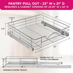 HOLDN’ STORAGE Heavy-Duty Premium Collection Pull Out Cabinet Organizer, Cabinet Drawer Slide Outs, Lifetime Limited Warranty - Basket Size 22" W x 21" D x 5" H, Anti-Rust Chrome Finish