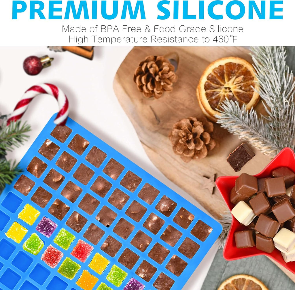 Anaeat 126-Cavity Square Silicone Candy Mold, 2 Pack Non-stick Mini Silicone Chocolate Mold for Homemade Caramels, Jelly, Gummy, Ice Cube, Truffles, Pralines & Ganache - Flexible & Easy to Release