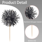 40 PCS Black Foil Firework Cupcake Toppers Sparkle Tinsel Cupcakae Picks Sparkler Fireworks Party Decorations Cocktail Fruit Toothpick for Birthday Wedding Graduation Party Decorations Supplies