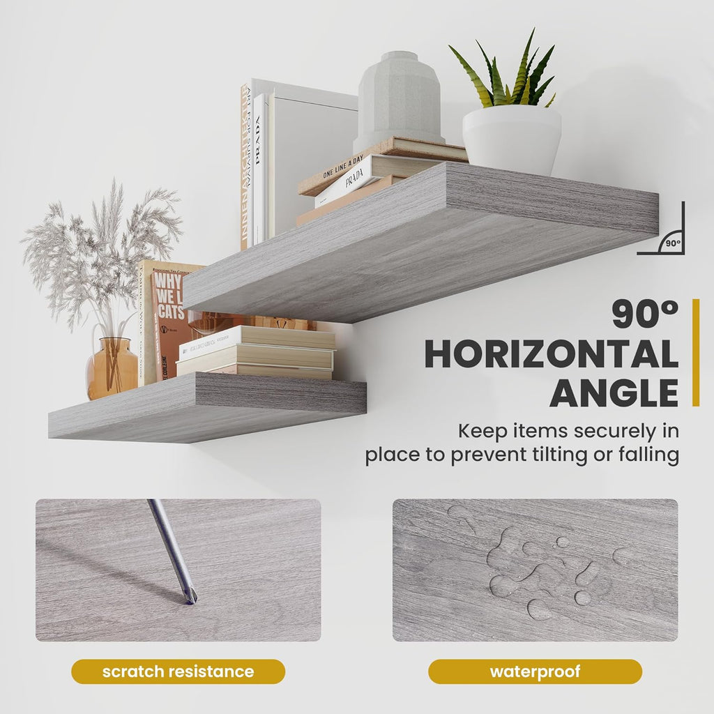 48 Inch Floating Shelves, 9.3" Deep Floating Shelf Wall Mounted, 48" Wall Shelves, Rustic Deep Bookshelf, Large Display Shelves & Storage Shelves for Bedroom, Living Room, Gray, Set of 1