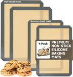 4 Pack Silicone Baking Mat Nonstick 2 Half and 2 Quarter Size - 1/4 Silicone Cookie Sheets for Baking Macaron Cookie Set of 2-2 Pack Thick Heavy Duty Reusable Mats Half Sheet for Kitchen Counter
