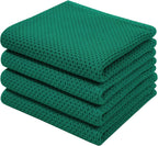 Homaxy 100% Cotton Waffle Weave Kitchen Dish Towels, Ultra Soft Absorbent Quick Drying Cleaning Towel, 13 x 28 Inches, 4-Pack, Dark Green