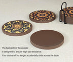 Absorbent Coasters for Drinks with Holder - 6packs, Silicone Coaster with Soft Felt Insert (4.3 inch Coasters with 4.5 inch Holder, Dual-Sided Mandala -Themed Patterns)