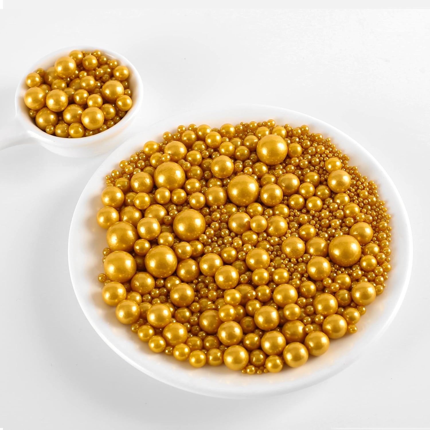 Kasvan Gold Pearl Sugar Sprinkles - Edible Candy Pearls 130g/4.58 Oz, Mix Size, Baking Cake Decorations, Ice Cream Toppings and Cookie Decorating, Wedding Party Chirstmas Supplies