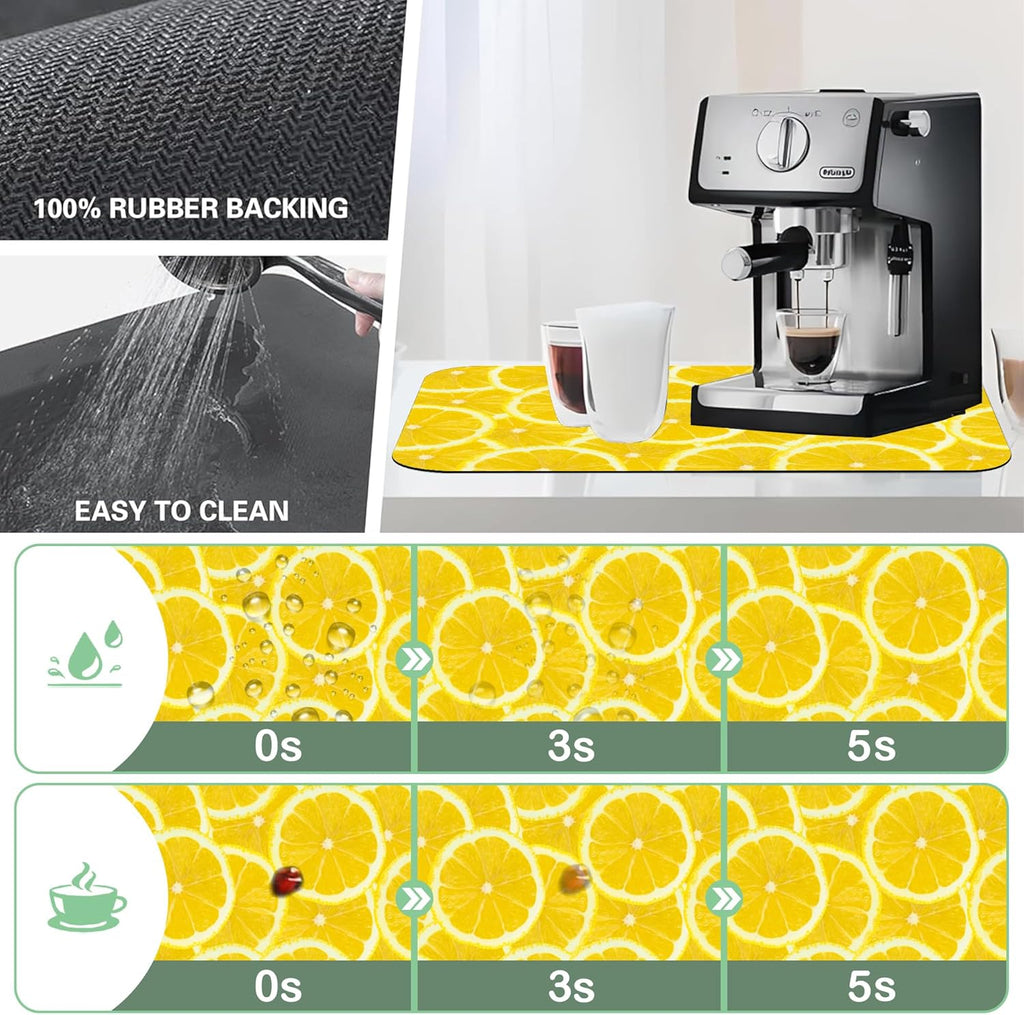Fresh Yellow Lemon SliceDish Drying Mat,16"X24" Absorbent Fast Dish Drying Mat for Kitchen Counter Pot and Pan, Kitchen Accessories