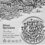 Silver Pearl Rods Heart Sprinkles, Baking Sugar, Silver Sprinkles for Cake, Mix Size, Cupcake Decoration, Holiday, Mother's Day, Wedding Party Supplies